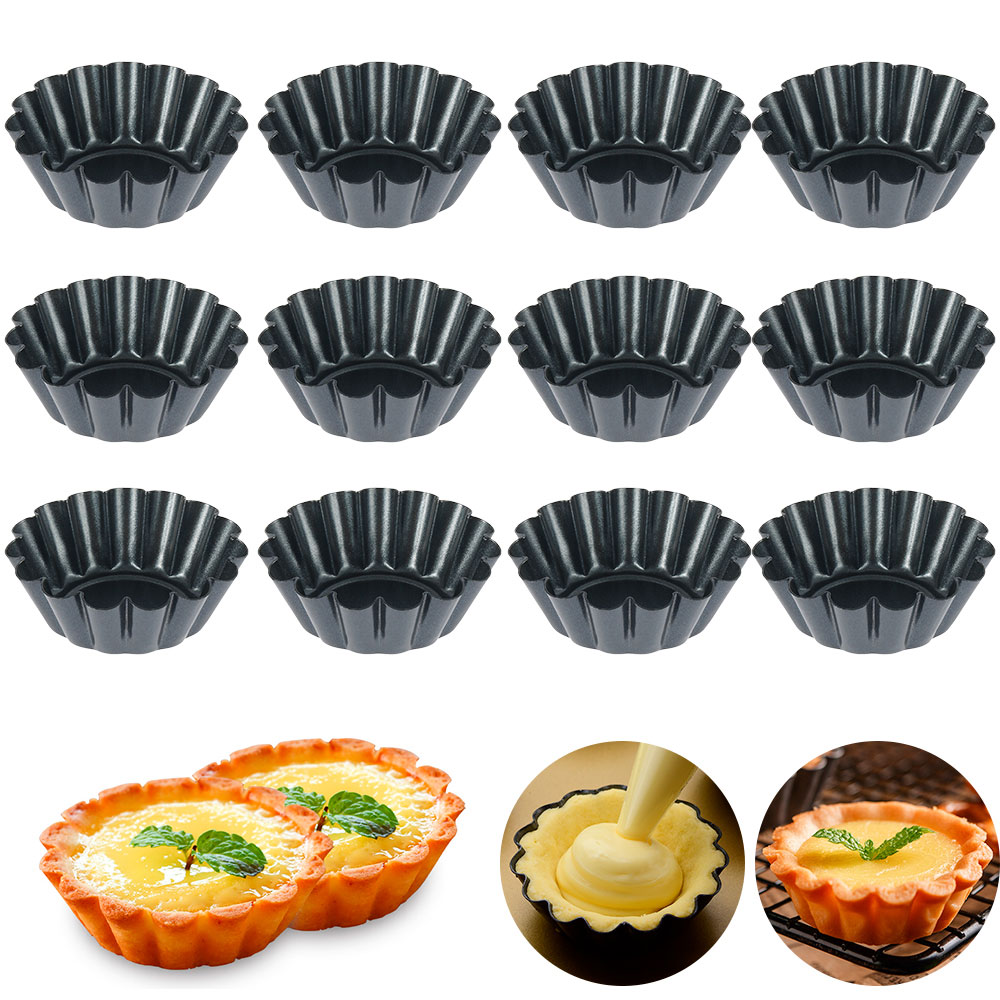 Egg Waffle Pan - 12ชิ้นพิมพ์กระทะทาร์ตคีชเค้กแบบนอนสติกแม่พิมพ์พิซซ่าคัพเค้กทาร์ตทาร์ตทาร์ตแม่พิมพ์อบขนมมัฟฟินถ้วยพิซซ่าถาดอบ