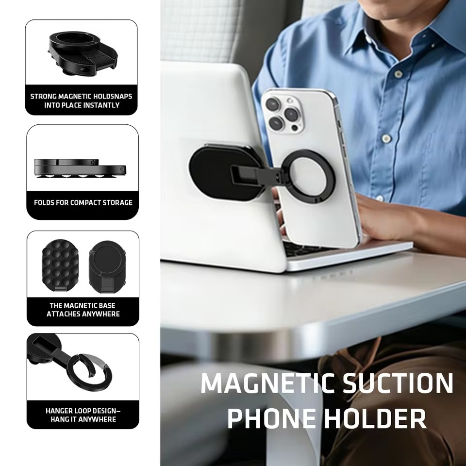 Taco Stand Holder - MA39 ขาตั้งโทรศัพท์แม่เหล็กพับได้แบบอเนกประสงค์ 360 องศา ° ที่วางโทรศัพท์แบบหมุนได้สำหรับตั้งโต๊ะพร้อมถ้วยดูดที่ด้านล่าง