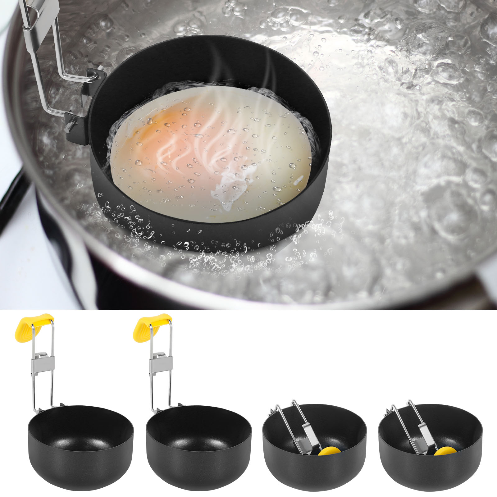 Mini Pancake Griddle - 4 แพ็คสแตนเลสสตีลไข่ Poacher,พับไข่ Poacher Pan, non-Stick