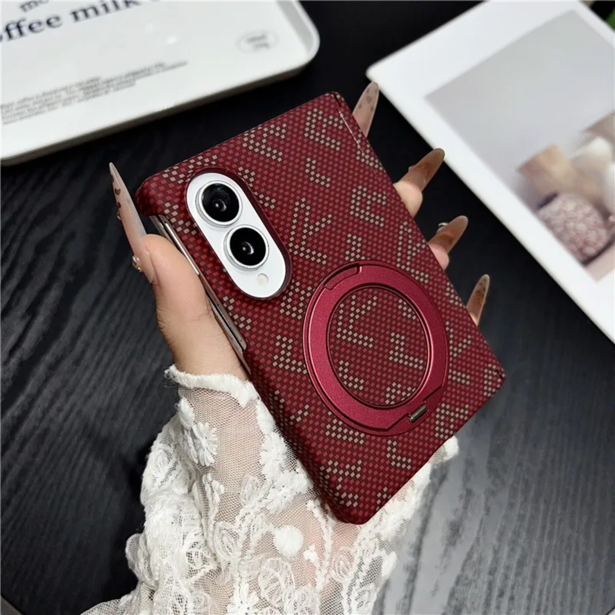 เคสโทรศัพท์หนังคาร์บอนไฟเบอร์พ - Taco Stand Holder บทวิจารณ์และราคา